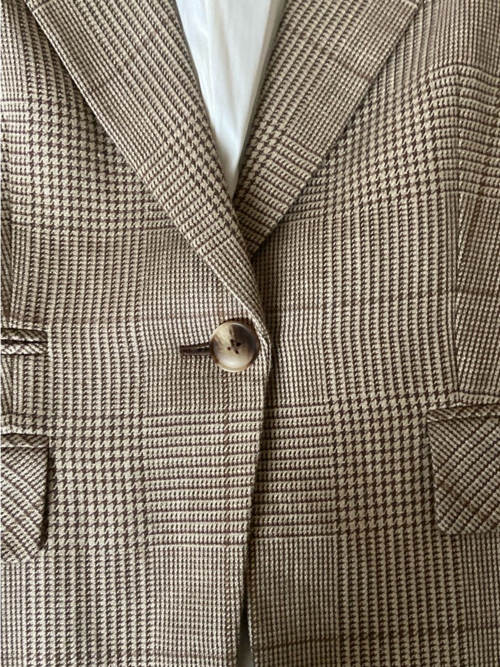 Veronica Beard Beige Glen Plaid Single-Button Blazer